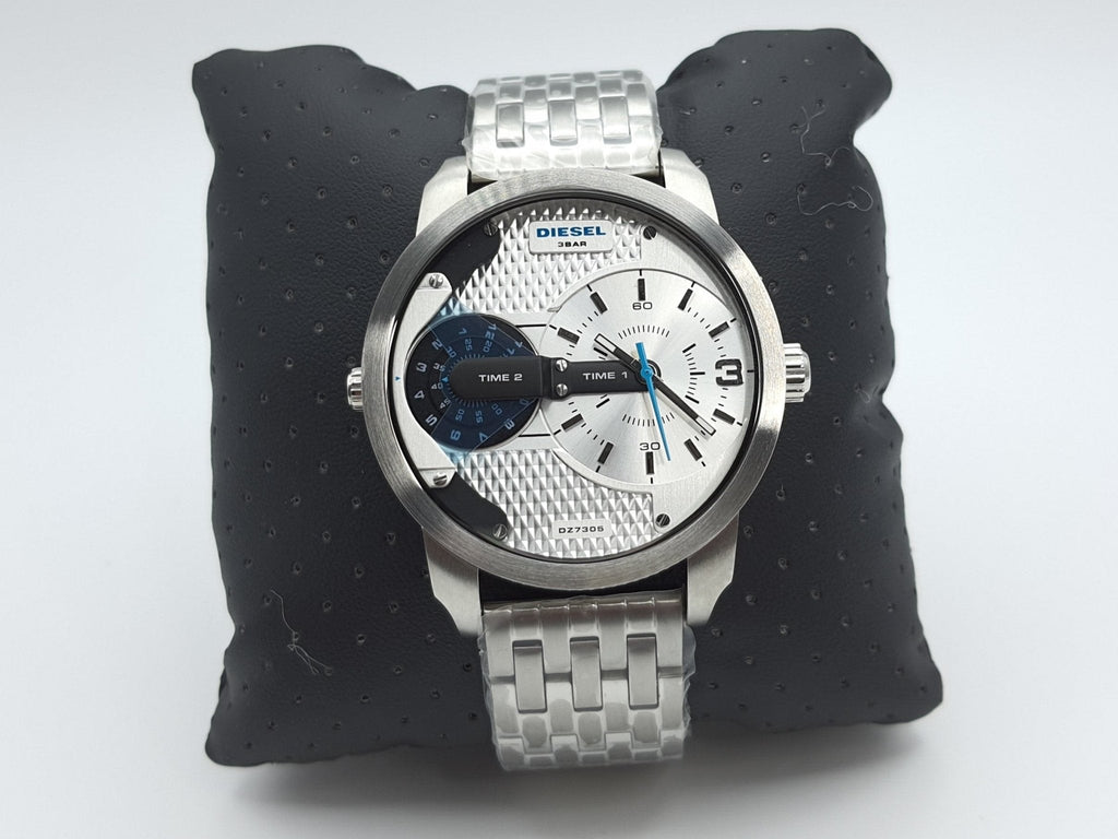 Diesel DZ7305 Mini Daddy Dual Time Men's Watch – Silver Dial & Stainless Steel Strap