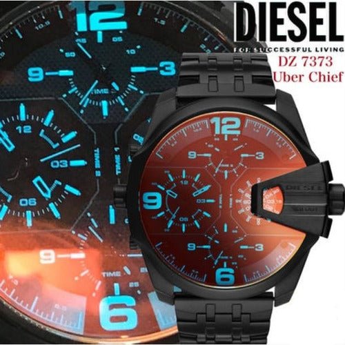 Diesel DZ7373 Uber Chief Chronograph Men's Watch – Red Dial & Black Steel Strap