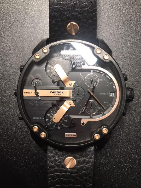 Diesel DZ7350 Mr. Daddy 2.0 Chronograph Men's Watch – Black Dial & Black Leather Strap